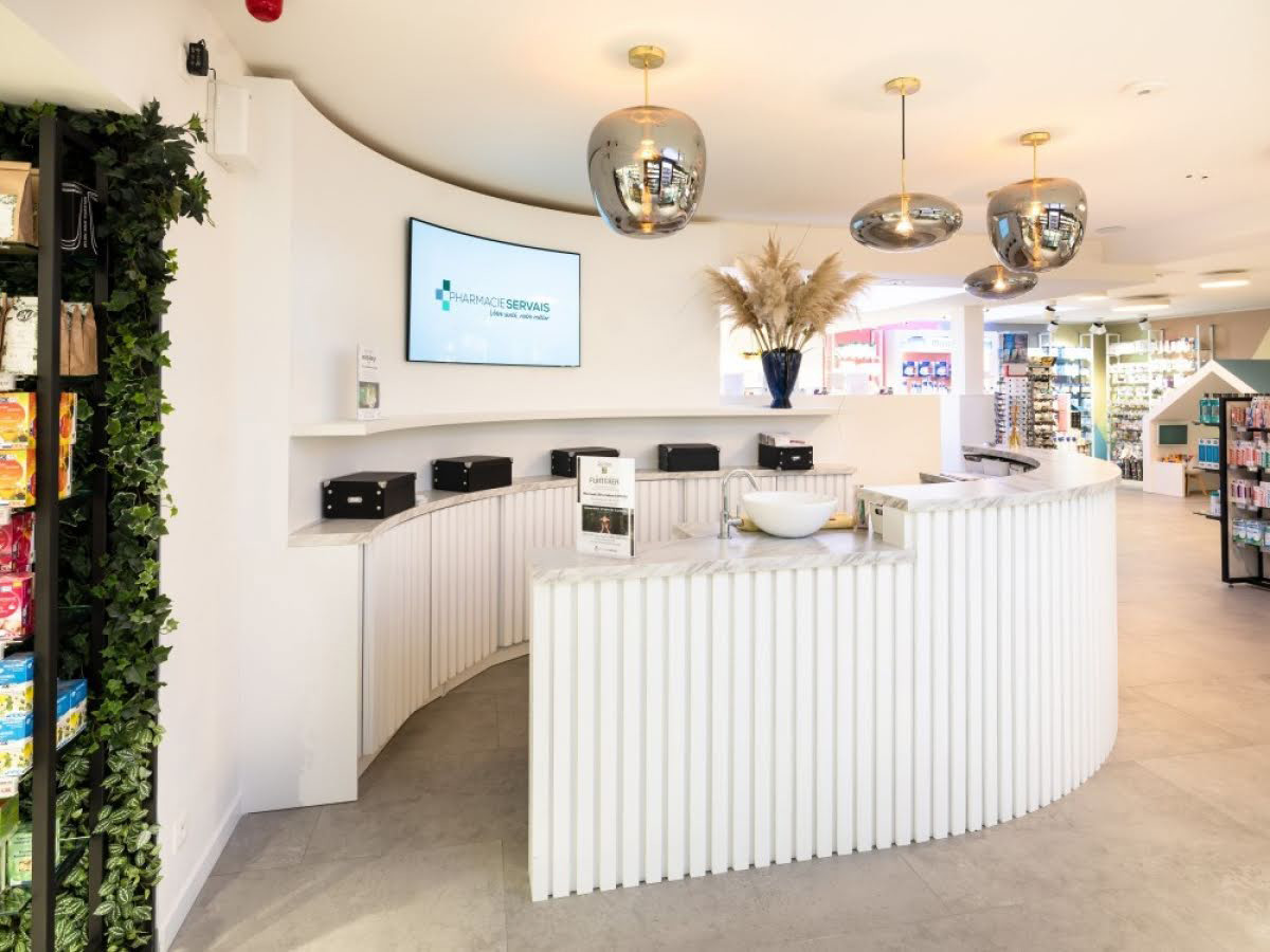 Affichage digital comptoir — exemple en pharmacie